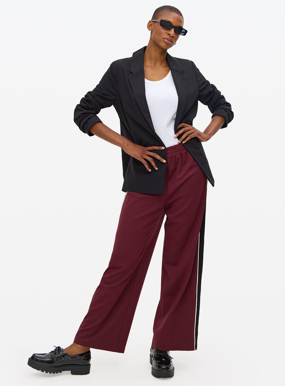 Burgundy Wide Leg Side Stripe Ponte Trousers 14 - Image 1 thumbnail